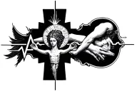 Flatline going to crucifix then going to heartbeat tattoo design idea