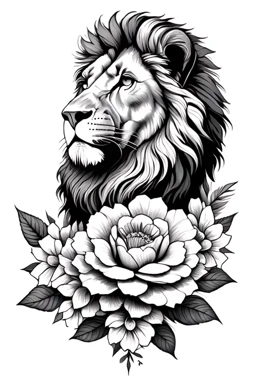 back tattoo lion head flowers blooming flower surrounded tattoo design idea