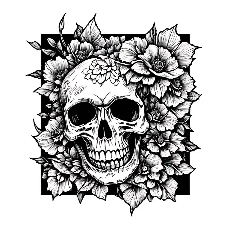 Skull easy line work tattoo design idea