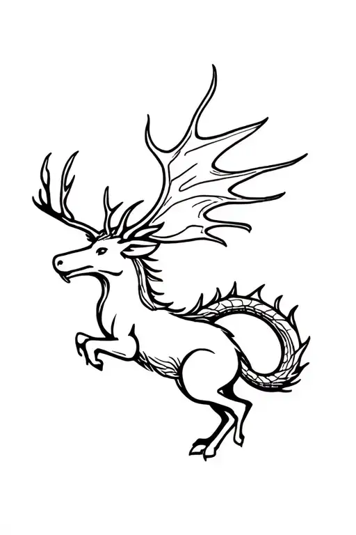 stag with a dragon flying away tattoo design idea