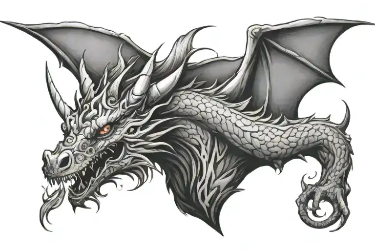 unicorn head fire breathing dragon tattoo design idea