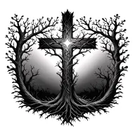 Cross made from tree of life growing tattoo design idea