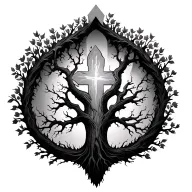 Cross made from tree of life growing tattoo design idea