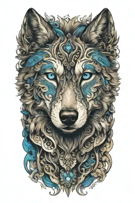 wolf blue eyes looking tattoo design idea