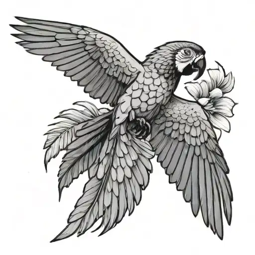 macaw flying away tattoo design idea