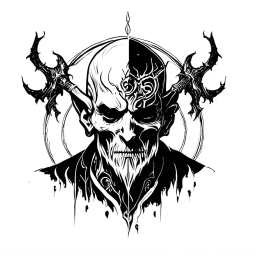 hades bident with  tattoo design idea