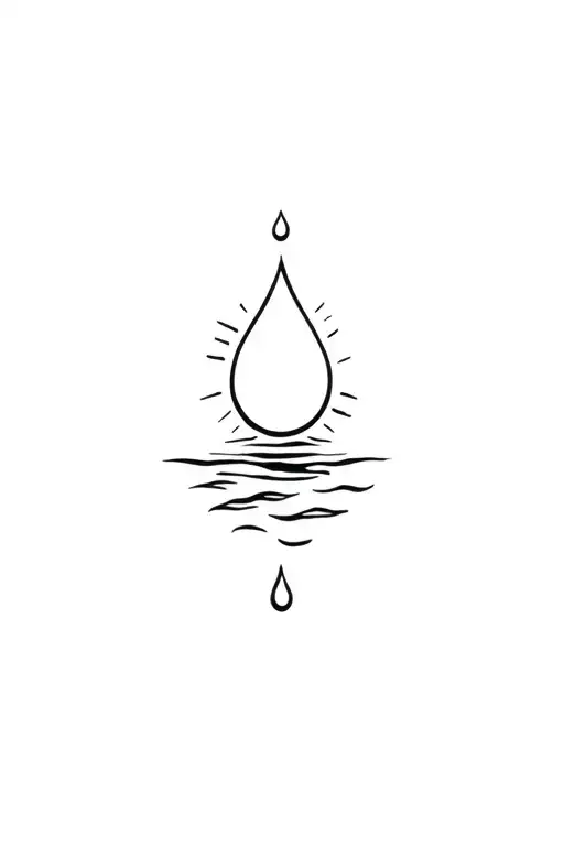A drop of water, melt in the sea, with a bottom sun. tattoo design idea