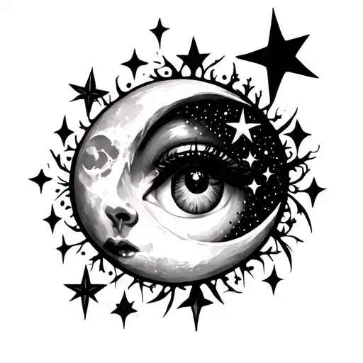 gothic, moon and stars   tattoo design idea
