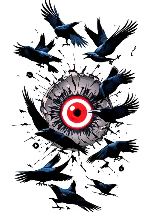 itatchi eyes sharingan with crows breaking off him tattoo design idea