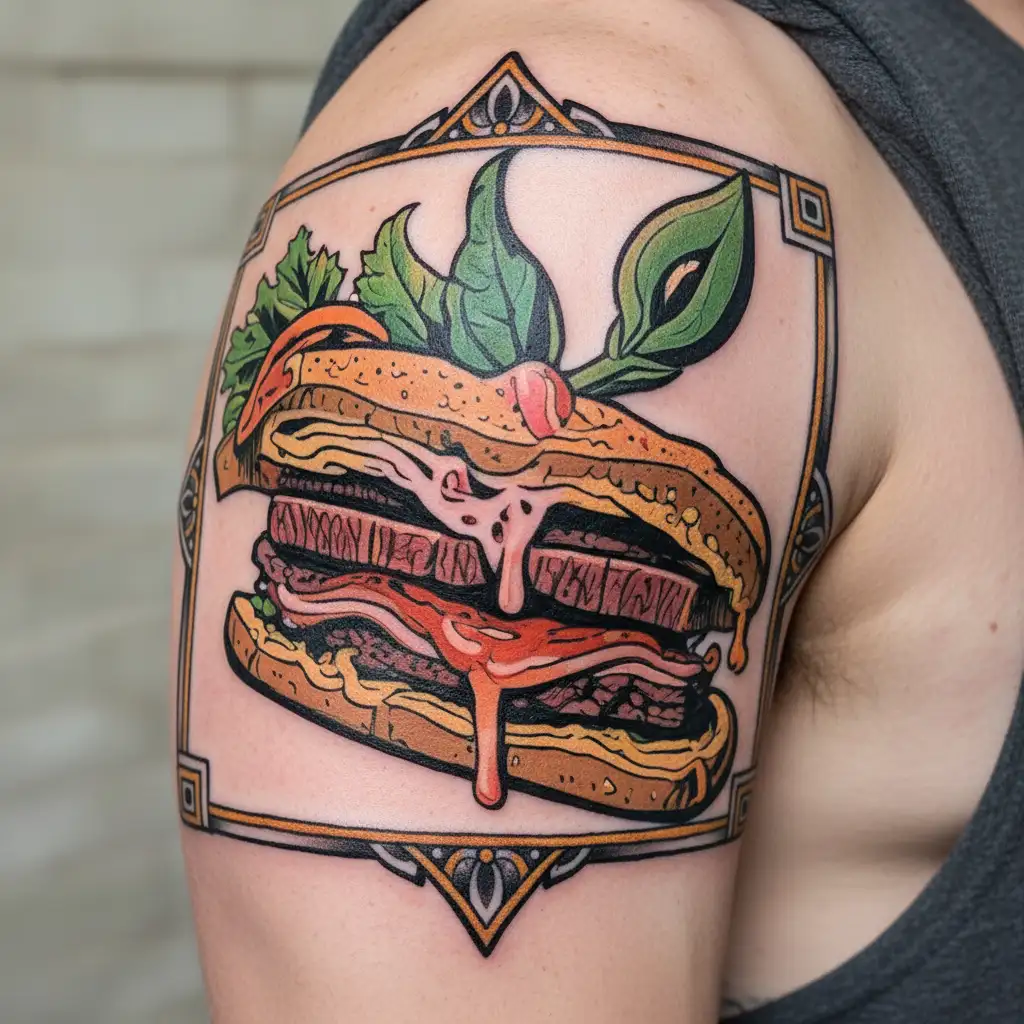 smoked meat sandwich that looks like labia  tattoo design idea