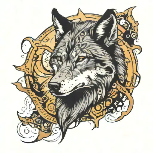 wolf with Africa map tattoo design idea