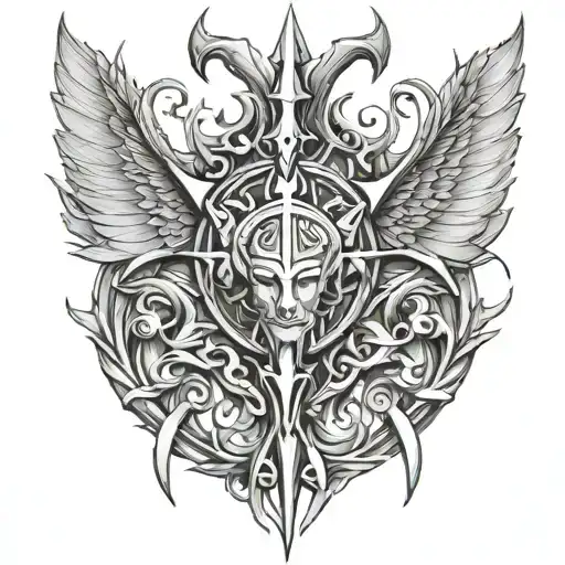 trident named lucifer tattoo design idea