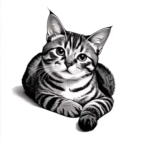 playful realism tabby cat lounging tattoo design idea