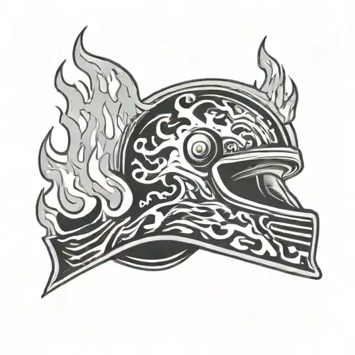 stock car racing helmet engulfed in flames tattoo design idea
