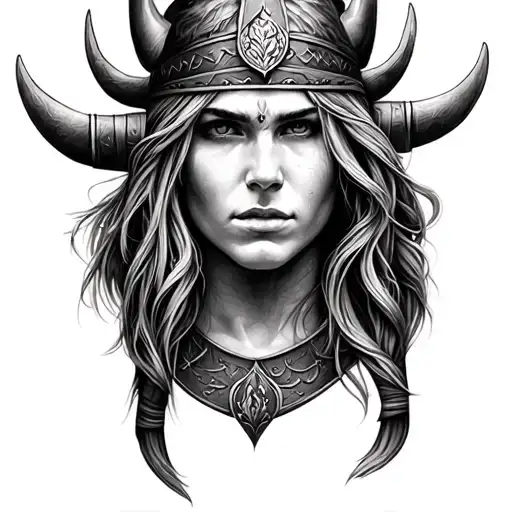 viking woman face tattoo design idea