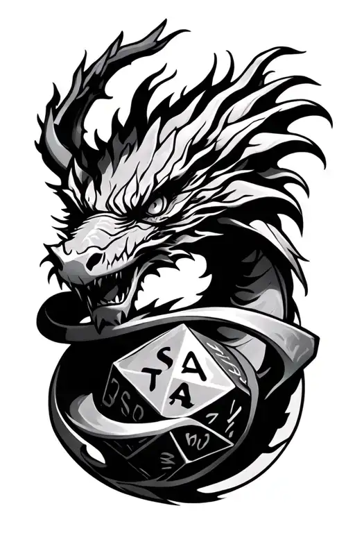 D20 with dragon wrapped tattoo design idea