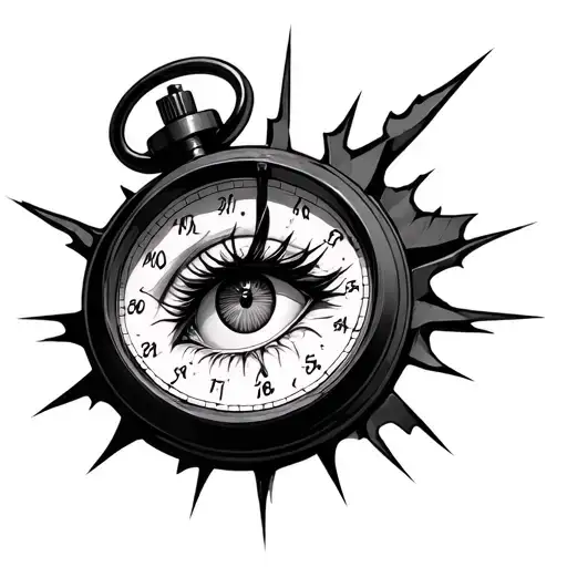broken stopwatch with anime eye inside tattoo design idea