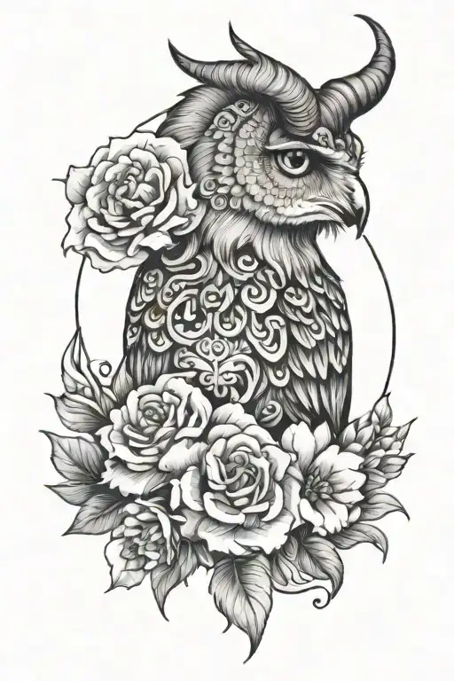 capricorn zodiac with flower with owl face tattoo and anchor  tattoo design idea