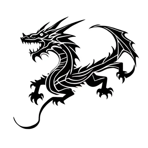 Medieval Dragon flying tattoo design idea