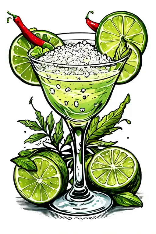 margarita glass filled salt ri mand chilli and lime tattoo design idea