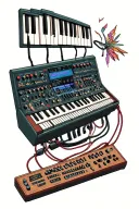 modular synth with cables without piano keys tattoo design idea