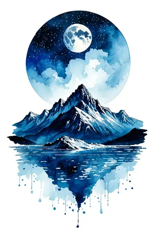 alaska mountains, ocean, full moon, big dipper tattoo design idea