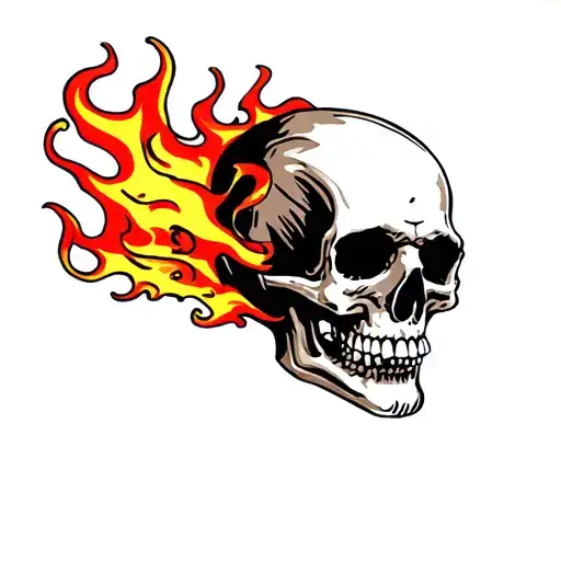skulle and flames tattoo design idea