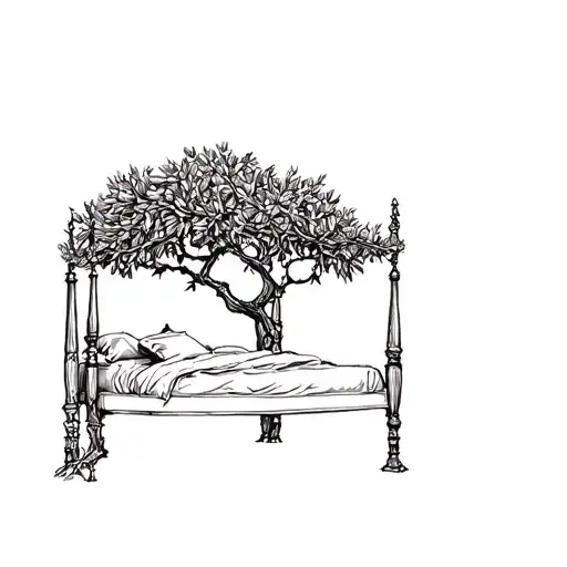 wedding bed carved into olive tree tattoo design idea