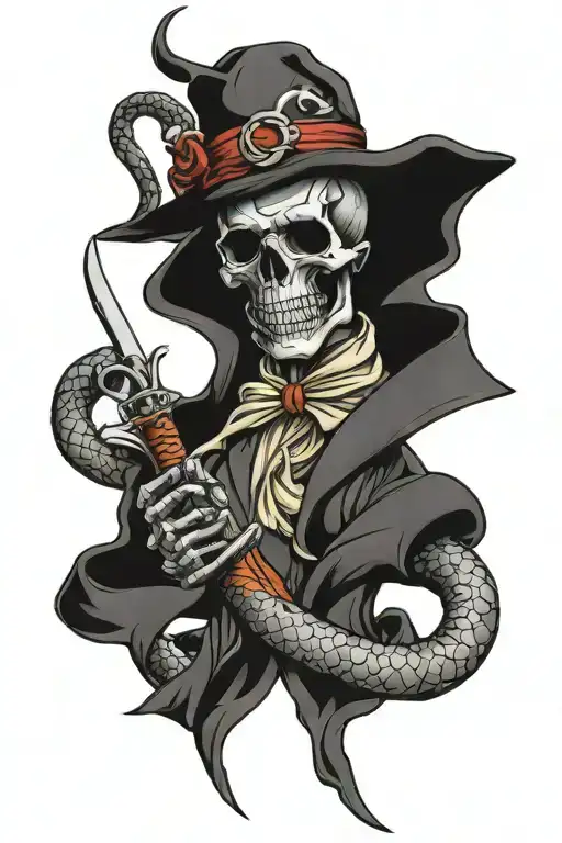 skull dagger snake wrapped tattoo design idea