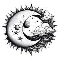 Moon, sun, cloud, stars tattoo design idea