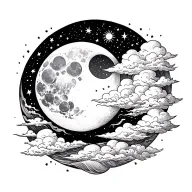 Moon, sun, cloud, stars tattoo design idea