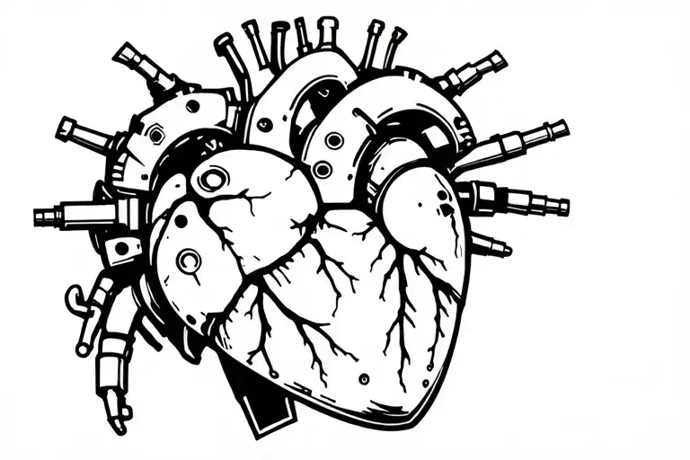 mechanical chemical robotic heart tattoo design idea
