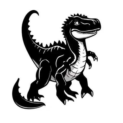 cute dinosaur outline cartoon tattoo design idea