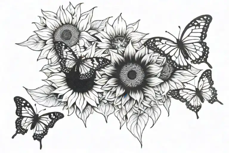 sunflowers butterflies let them three words tattoo design idea