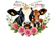 "Forever in our Hearts " "Forever in our Hearts "  cow,roses,diamonds and baby calf tattoo design idea