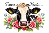 "Forever in our Hearts " "Forever in our Hearts "  cow,roses,diamonds and baby calf tattoo design idea