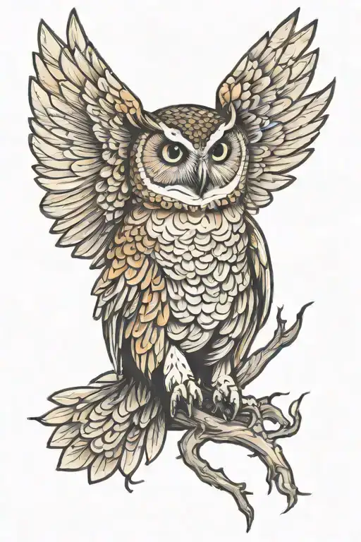 flying owl tattoo design idea