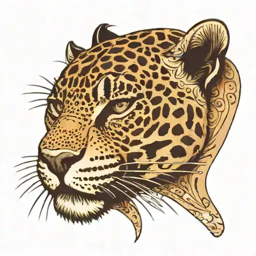 depicts the face of a jaguar with a sliding unusual skin, under which one can see the real skin of a jaguar, with a norm tattoo design idea