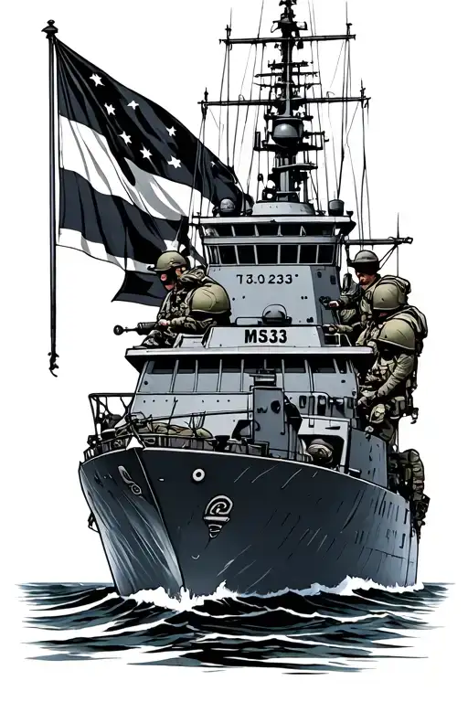 navy ship M53 and infantry division combat patch tattoo design idea