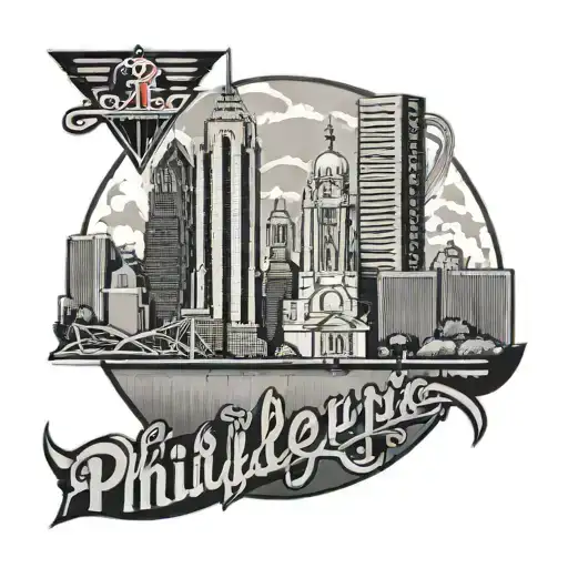 Philadelphia skyline with phillies logo intertwined tattoo design idea