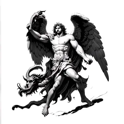 Archangel Michael Defeating Satan tattoo design idea