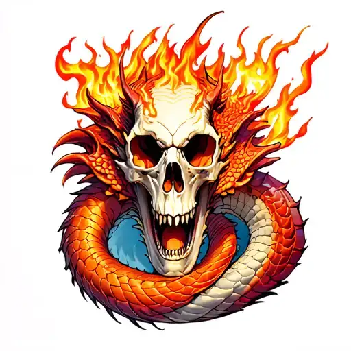 dragons skulls fire cobra tattoo design idea