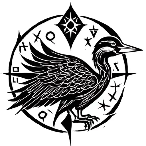 Astrid in runic symbol with a northern star and a heron tattoo design idea