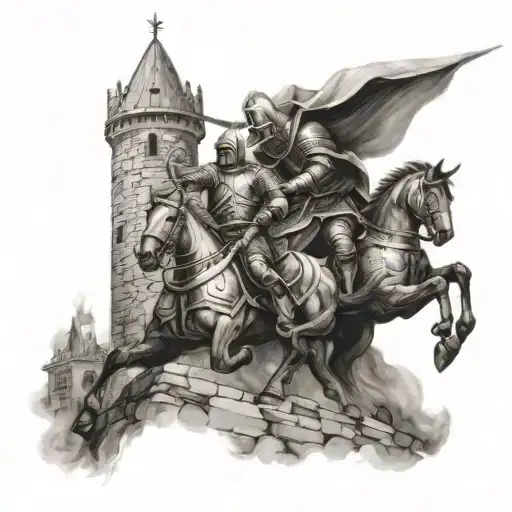 knights Templar attacking castle tower tattoo design idea