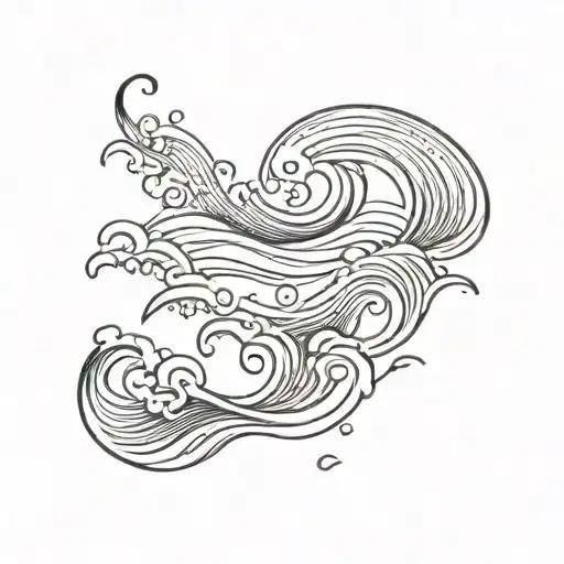 ocean waves, lines only use black tattoo design idea