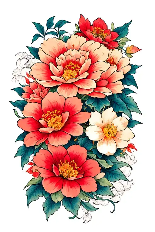Japanese floral tattoo design idea