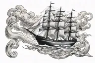 Top is CSS ALABAMA,  another ship burning in the background. ship facing to the right  tattoo design idea