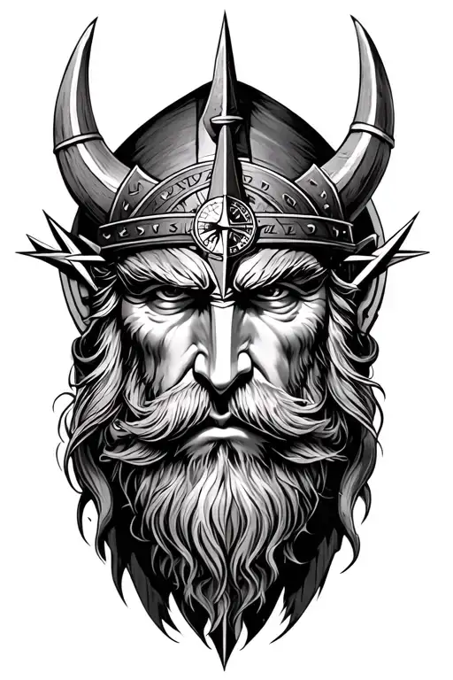 Odin face and viking compass realism style tattoo tattoo design idea