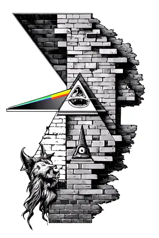 pink floyd prism and brick in the wall tattoo design idea