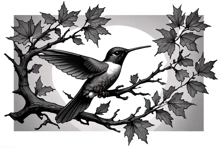 Maple Branches twirling with a humming bird tattoo design idea